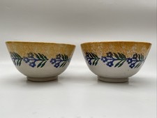 Antique Spongeware Bowls Rare Pair C1900 Porridge/Cawl Bowls (Lot A)