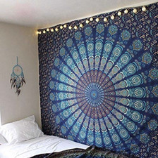 Indian Mandala Tapestry Wall Hanging Blue Cotton Decor Boho Throw Sofa Bed Sheet