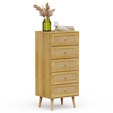 Tall Chest of Drawers with Natural Rattan, Slim Chest of Drawers - VonHaus