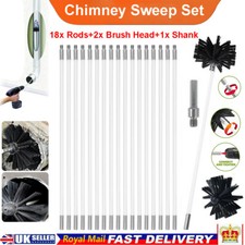 21Pcs Chimney Sweep Set Flue Sweeping Brush Rod Kit Duct Vent Soot Cleaning Rods