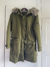 Topshop khaki green parka with faux fur hood & faux fur lined & quilted inside