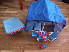Vintage Sindy Tent, Trailer, Deck Chairs Table And Camping Equipment 