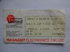 1982/83 UEFA Cup 1st Round Manchester United v Valencia Ticket Stub