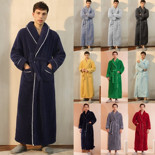 Mens warm bathrobe long - bathrobe, fleece
