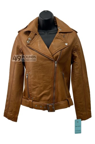 Ladies tan biker style - tan, leather