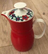 Vintage Retro CP Colditz GDR red china Coffee Pot with floral lid