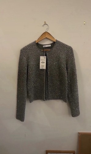 Zara silver sequin cardigan - sequin,