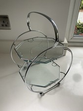 1950s Mid Century Cake Two Tier Display Stand with Glass Shelves Vintage Retro