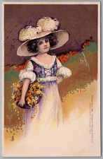 ART Edwardian Girl & Flowers Hat Raphael Tuck Connoisseur Postcard Series 2550