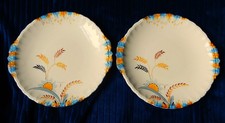 2 VINTAGE W.H GRINDLEY CREAM/YELLOW 10" DECORATIVE CAKE PLATES (HARVEST,CORN)