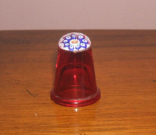 CAITHNESS GLASS THIMBLE ….. RED MILLIFIORI CANE  TOP