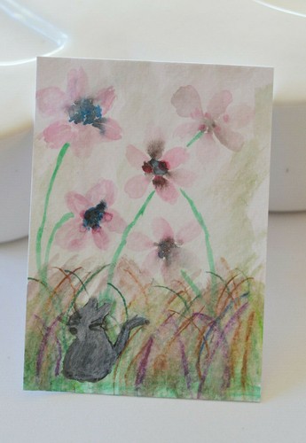 Aceo cat watercolour - aceo,