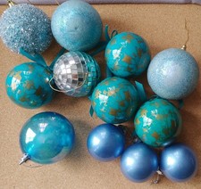 12 mixed Blue & Turquoise Christmas Baubles