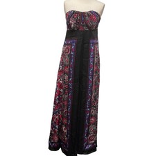 Monsoon Maxi Dress Silk Floral Black Pink Strapless Black  A Very Small UK 14
