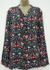 F&F BLACK WOODLAND ANIMAL FLORAL BIRD PRINT LONG SLEEVE BLOUSE TOP SIZE 20