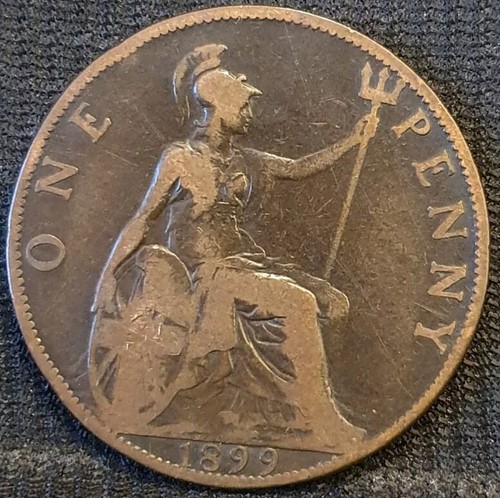 1899 victoria one penny - penny, coin