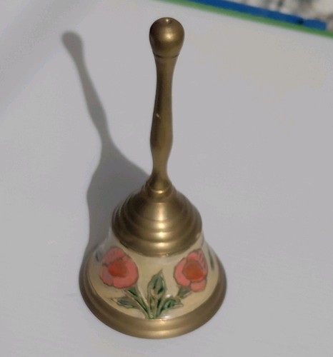 Vintage brass enamel hand bell - brass,