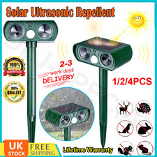 Solar Ultrasonic Garden Deterrent Animal Repeller Bird Cat Pest Fox Squirrels UK