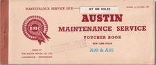 AUSTIN MAINTENANCE SERVICE BOOK, FOR 12,000 MILES A90 & A95 BOOKLET.