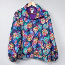 Vintage 80s 90s Windbreaker Track Jacket Size M Retro Maximalist Vegas Granny