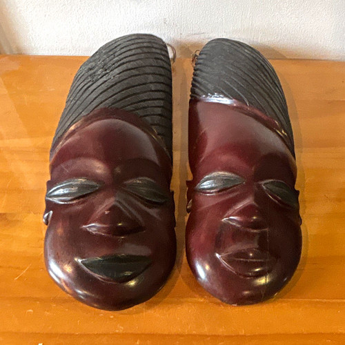 Pair african carved wooden - of,