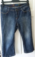 Falmer Blue Stonewash, Size 12, 20 In L, Cropped Jeans, Orange Stitch Detail.