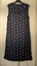 Sz 10 M&S Collection Navy/White Spot Linen Rich S/less Knee Length Sun Dress VGC