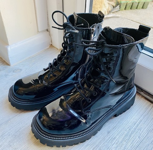Black patent lace boots - patent, up