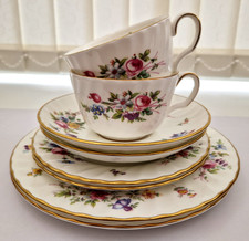 Minton Marlow Tea Set for 2 Cake & Sandwich Plates Cups & Saucers Floral Fluted