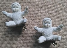 2 Vintage Bisque/Ceramic Christmas Snow Babies Clip On Tree Ornaments