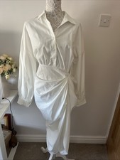 Size 16 White Dress Ruched Gathered V Neck FullLength Stunning PrettyLittleThing