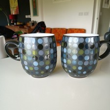 Denby Jet Dots Mugs x 2 vgc 10cm high