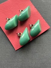 Vintage Green Acrylic Asymmetric Toggle Buttons Set 4 Brass Shank