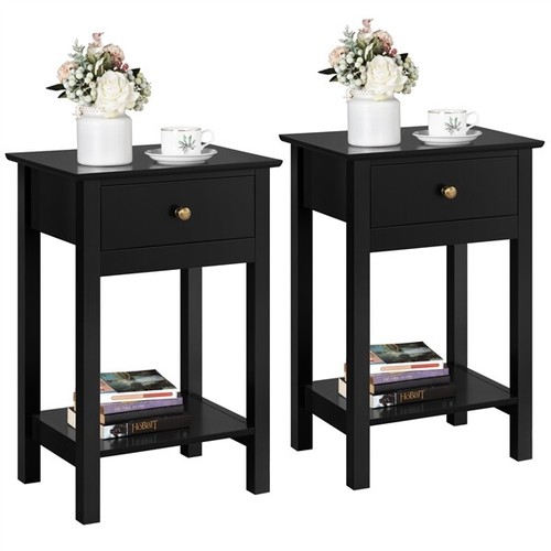 Black bedside table 2pcs - table,