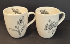 Lovely Pair of Big Tomato Company Cream Ware Mugs FLOWERS BUTTERFLIES x 2