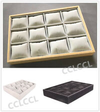 12Grid Velvet Watch Jewellery Display Storage Box Case Bracelet Tray with Pillow