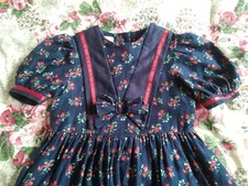 Vintage Laura Ashley Mother & Child Navy Blue Red Floral Sailor Dress Age 8