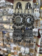Oxidised Silver Mirror Jhumka