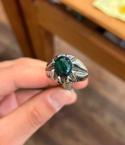 Natural black opal - natural, ring