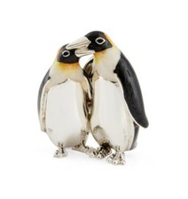 Saturno Silver and Enamel Penguin Couple - Fully Hallmarked Sterling Silver