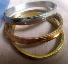 3 x Screwhead Design Hinged Bangles - Gold, siver & coppertone  (2990)