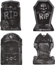 Halloween Tombstones Props x4 NEW Foam Haunted Gravestones Party Decorations