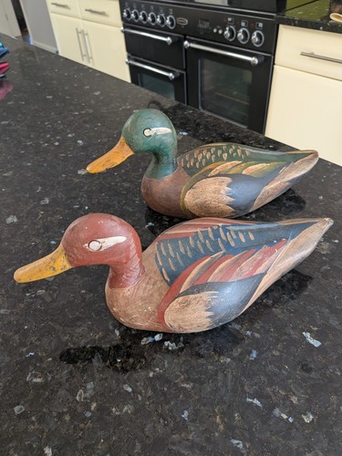 Pair vintage hand carved - , &