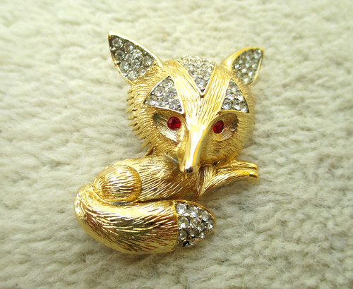 Vintage goldtone diamante fox - goldtone,