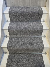 Stair Carpet Runner 8m / 60cm Wide / Upto 16 Step - Grey Flec - Budget Loop Pile