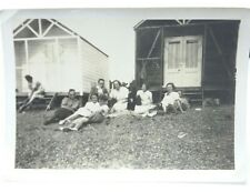Family relaxing by Their Beach Hut with Their Dog Vintage Photo c1950 