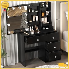 Black Makeup Desk with Sliding