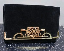 Biba Classic Black Suede Art Deco Ruby Stunning Vintage Clutch Party Bag. 