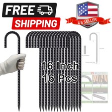 Rebar Stakes 16 Inches J Hook Heavy Duty Chain Link Fence Stakes, 16 Pcs Meta...