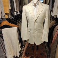 Vintage Mens 42R 36R Pin Stripe Striped Boater 2 Piece Suit Jacket Trousers